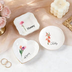 Ship Next Day, Personalized Ceramic Jewelry Dish, Custom Birth Flower & Name Trinket Tray for Mother's Day, Bridesmaid, Birthday Gift - Waved Square - color: Birth Flower Jewelry Tray-waved Square