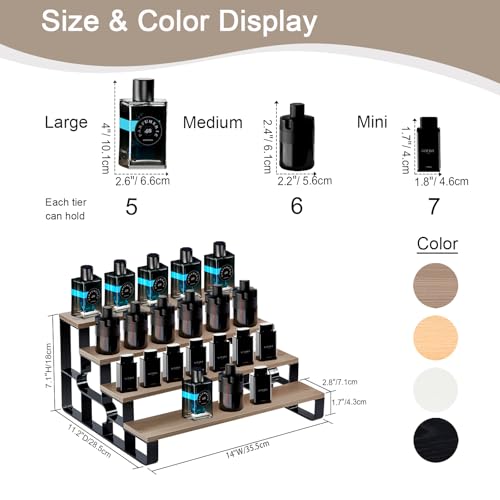 Perfume Stand for Men,4 Tier Cologne Organizer,Display Shelf Stands for Dresser,Wooden Shelf Display Risers for Party,Makeup,Figures,Cupcake,Dessert(Walnut,Width=14") - color: Walnut, size: 4 Tiers-width=14"