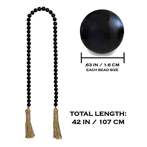 Boho Wood Decorative Beads & Tassel Garland Black - color: Black