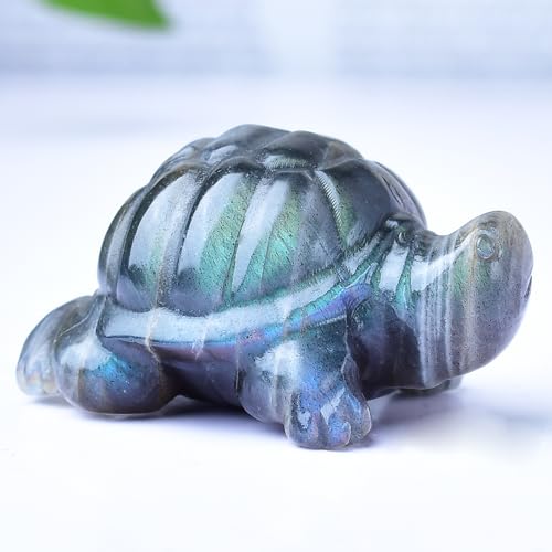 1.8 Inch Labradorite Turtle Crystal Figurines, Hand-Carved Healing Crystal Turtle Divination Decor, Stone Tortoise Memorial Gifts for Women and Men - color: Labradorite
