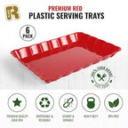 6 Pack Red Plastic Serving Trays for Party, 9 x 13 Inch - Heavy Duty Plastic Trays for Food - Rectangular Party Serving Trays and Platters - Red Disposable Trays - color: Red