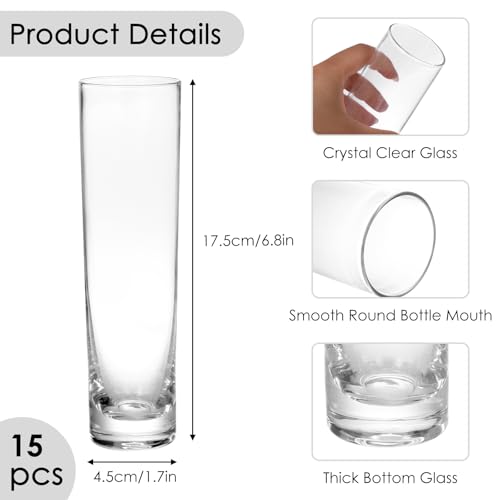 Fixwal 15 Pack Glass Cylinder Bud Flower Vases for Centerpieces Clear Small Glass Vases for Wedding Decorations,Handmade Clear Glass Vases for Party Decor,Cylinder Vases in Bulk for Home Decor
