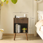 Fultyle Mid Century Modern Nightstand, Wood Bedside Table with Drawer and Opening Storage, End Table Living Room Fluted Night Stand with Solid Wood Legs for Bedroom (Rustic Brown) - color: Rustic Brown
