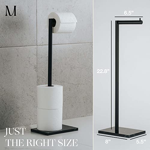 MARMOLUX ACC Free Standing Matte Black Toilet Paper Holder Stand Black Marble Base and Storage - 4 Jumbo Roll Bathroom Hardware Toilet Paper Stand - Stainless Steel Standing Toilet Paper Holder - color: Matte Black/Black Marble