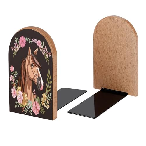 Cartoon Brown Horse Head Book Ends Decorative Wood Bookends for Shelves Kids Room Desk Home Office Book Stoppers for Books, DVDs, 1 Pair/2 Pieces(5x3.1 in) - color: Brown Horse Head