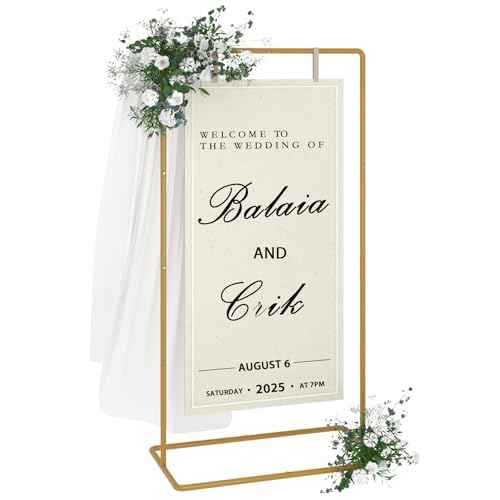 UDEAR Metal Wedding Sign Holder, Elegant Easel Stand Display Frame for Welcome Signs, Seating Charts, Floral Ceremony Decor, Birthday Party Signage, Gold