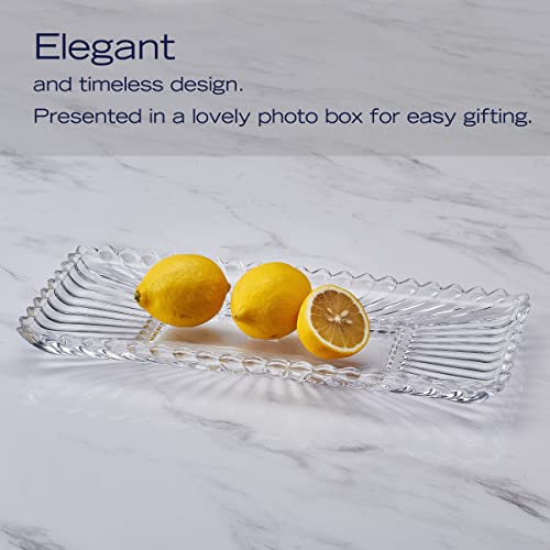 Mikasa Estate Crystal Glass Rectangular Serving Decorative Tray, 14.75 Inch - size: 14.8" x 6.9" x 1.4", style: Vase