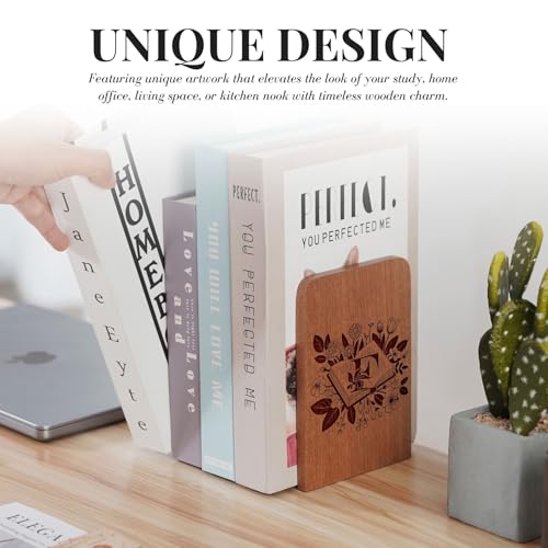 Wood Bookends, Book Ends for Shelves with Decorative Alphabet A and Z Design - Heavy Duty Iron & Ebony Wood Book Ends for Shelves Bookcase Desk - 1 Pair - F - color: F