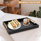SXNOWS Coffee Table Trays - Large Ottoman Tray for Living Room -Wood Serving Tray with 2 Sets of Handles - Wooden Tray for Coffee Table, 4 Round Coasters Included, Black - color: Black