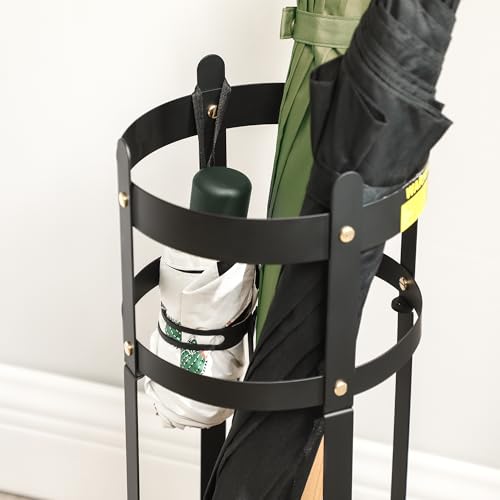SONGMICS Umbrella Stand, Steel Round Umbrella Holder Rack, 6.9 x 6.9 x 19.3 Inches, with Detachable Drip Tray, for Entryway, Office, Stable, Assembly Required, Matte Black ULUC029B01 - size: 6.9"D x 6.9"W x 19.3"H