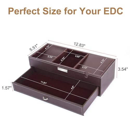 Baoyun Mens Valet Tray, Nightstand Organizers for Men, Leather Jewelry Storage Box Bedside Table Organizer EDC Catch All for Jewelry Key Wallet and Phone - color: Black