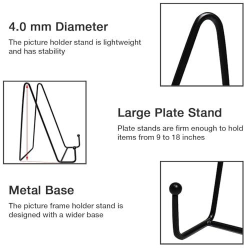 7 Pack 8 Inch Large Plate Stands for Display, Metal Black Plate Holder Display Stand, Picture Frame Stands for Book, Photo Easel, Decorative Plates