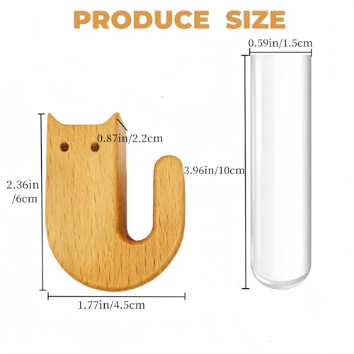 2Pcs Cute mini Glass Tube Flower Vase Magnets - Cat Whisker Holder,Tiny vase Fridge Magnets,Wooden Magnetic Cute Flower Vase,Suitable for Fresh Flowers,Herbs and Various Green Plants