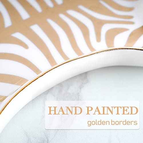 Trycooling Hand Painted Tiger Skin Ceramic Jewelry Dish Small Jewelry Rack Tray Rings Bracelets Earrings Trays Holder (Gold) - color: Gold