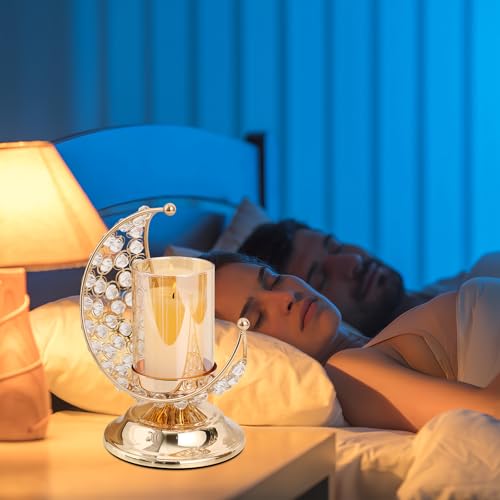 VALICLUD Ramadan Candle Holder Moon Shaped Candlestick 9.25X7.67X5.51In Iron Metal Tealight Holder for Eid Mubarak Home Decor Party Table Ornament