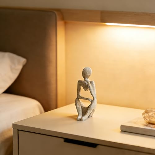 Abstract Thinker Sculpture Bookends - Modern Bookshelf Decor for Home Office, Aesthetic Resin Statue Bookend Holder for Desk, Coffee Table - Reading Art Decor Gift for Book Lovers-D - color: Sandstone Color, size: Left