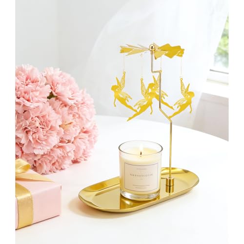 Carousel Candle Holder - Spinning Rotary Holder with Tray for Jar Candles Scented and Tea Lights, Unique Home Decor Gifts for Mom & Grandma, Mother's Day, Christmas Table Centerpiece(Fantasy Elf) - color: Fantasy Elf