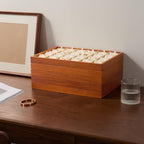 Oirlv 24 Grid Wood Jewelry Tray Microfiber Interior Jewelry Drawer Organizer Showcase Display Box Ring Earrings Holder - color: Creamy-white 24 grid tray