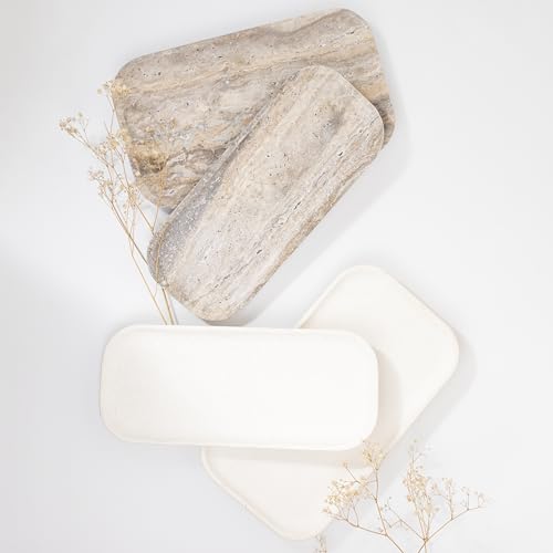 Travertine Marble Footed Tray in White Marble or Silver Travertine – Available in Two Sizes. (White, Large) - color: White, size: 13.8" x 7.9" x 1.4"