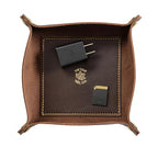 USA Handmade Premium Leather Valet Tray, Folds Flat! Dice Rolling Basket and Organizer with Brass Rivets (Brown Gold, Medium) - color: Brown Gold, size: 5" x 5" x 2"