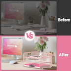 DALTACK 3 Tier Paper Organizer with Handle, Mesh Metal Desk Organizer with Sliding Paper Trays for Letter/A4 Paper, Mail, Bills & Folders, Pink - color: Pink