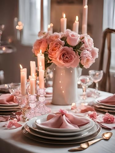 Glass Candlestick Holder,Striped Taper Candle Holders,Set of 6 Candle Stand for Table Centerpieces, Home Decor,Weddings,Festival and Parties (Light Pink Stripe) - color: Light Pink Stripe