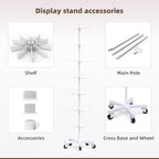Upgraded Retail Display Stand 7 Tier Spinning Display Stand, Movable Shop Spinner Rack with Hooks, Retail Display Racks for Jewelry Keyring Hats Socks Toys (White) - color: White, style: 7 Tier-5 wheels