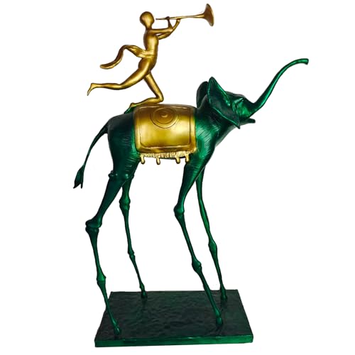 Green Bronze Elephant Sculpture - 25.6” Tall Surrealist Artwork by Salvador Dali, Abstract Handmade Hot-Cast Bronze Statue - Art Collectibles Decorative and Gifts (Green) - color: Green