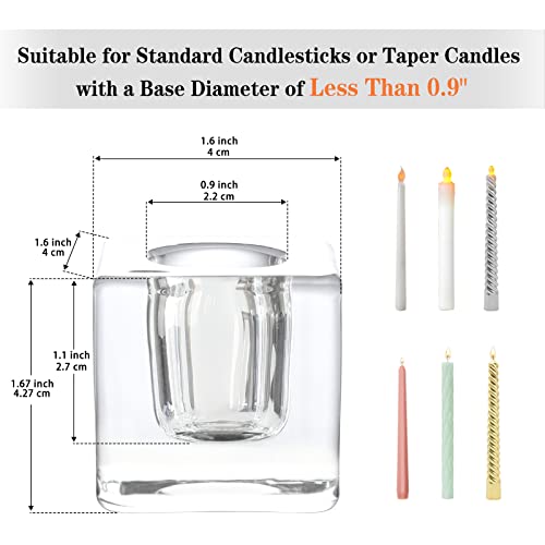 Glass Candle Holder Set of 6 Taper Candle Holders for Candlesticks Clear Crystal Candle Stick Candle Holders for Table Centerpiece Square Candlestick Holders for Wedding Easter Christmas Thanksgiving