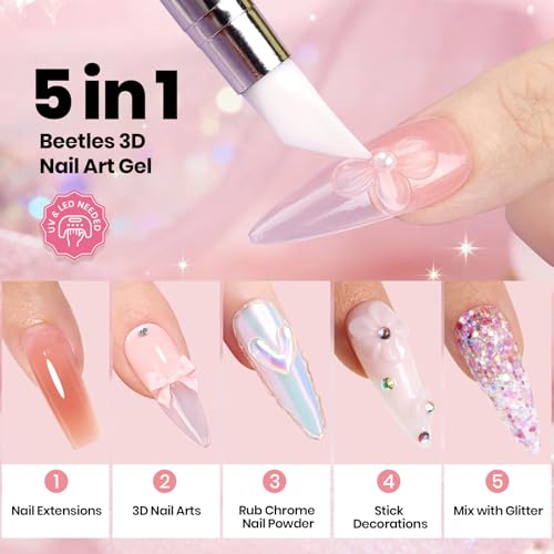 Beetles 3D Gel Nail Art with 3D Mold,Pink Solid Builder Nail Gel,Non-Sticky Sculpting 3D Nails & Dual-Ended Sculpture Pen & Stiletto Dual From, Beginner Friendly DIY at Home,Ballet Whisper - color: B5-Pink Solid Builder Gel