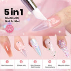 Beetles 3D Gel Nail Art with 3D Mold,Pink Solid Builder Nail Gel,Non-Sticky Sculpting 3D Nails & Dual-Ended Sculpture Pen & Stiletto Dual From, Beginner Friendly DIY at Home,Ballet Whisper - color: B5-Pink Solid Builder Gel