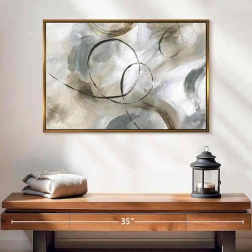ElephantStock - Allegro Wall Art - Horizontal Floating Framed Canvas - Living Room Wall Decor - Painting Strokes And Lines Framed Canvas Art - Gray And Brown Decor by Nan - 25" x 17" - color: Floating Frame Gold, size: 24"L x 16"W