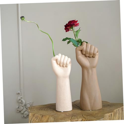 MAGICLULU Hand Shaped Ceramic Vase Decoration Light Brown Artistic Flower Arrangement Table Ornament for Desktop and Home Decor Unique Handmade Gift