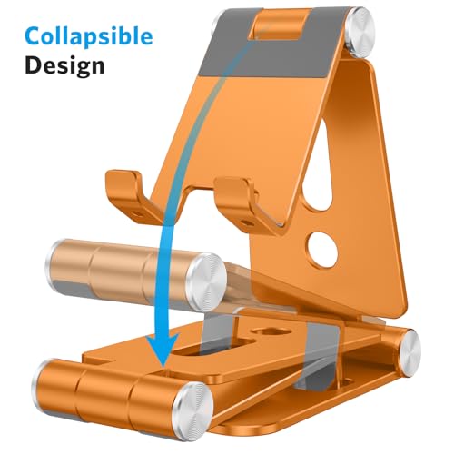 OMOTON Foldable Cell Phone Stand, C4 Portable Aluminum Phone Holder, Adjustable Phone Dock Cradle Compatible with iPhone 17/16/15 Pro Max Air, Samsung Galaxy, Small Tablets, Smart Phones, Orange - color: Orange