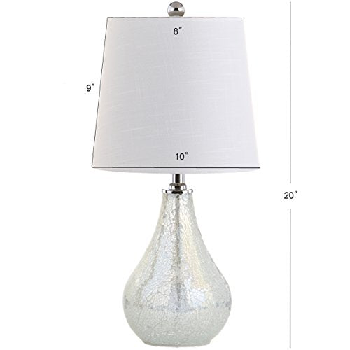 JONATHAN Y 20.5" Mosaic White Coastal Mini LED Table Lamp for Living Room Office, White Linen Drum Shade, Modern Mother of Pearl Bedside Nightstand Lamp, LED Bulb Included (JYL1024B) - color: White