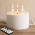 Eywamage 3 Wick Clear Glass Flameless Candle with Remote, Large Flickering LED Battery Pillar Candle Φ 6" H 6" - color: Clear Glass