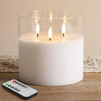 Eywamage 3 Wick Clear Glass Flameless Candle with Remote, Large Flickering LED Battery Pillar Candle Φ 6" H 6" - color: Clear Glass