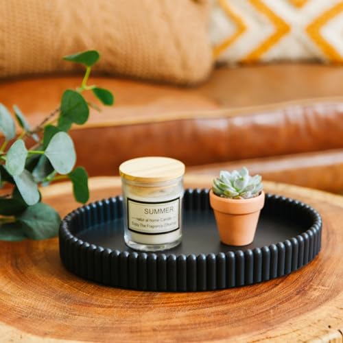 11.8in Decorative Tray for Coffee Table Decor- Black Oval Concrete Tray for Home Decor- Scalloped Flat Modern Centerpieces Tray Decor for Living Room, Kitchen Dining Table, Entryway (Black) - color: Black1