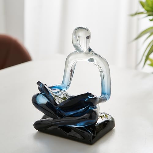 XINXUAN Resin Abstract Sculpture, Meditation & Reading Posture, Modern Home Decor Decor for Desk/Shelf, Art Statue (Think - Gold Foil Color) (Reading - Blue Gradient) - color: Reading - Blue Gradient