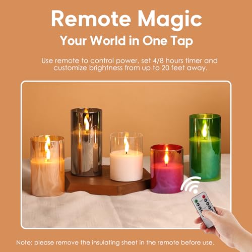 Eywamage Green Glass Flameless Pillar Candles with Remote, Flickering Spring Battery LED Candles Holiday Decor Set of 3 - color: Green