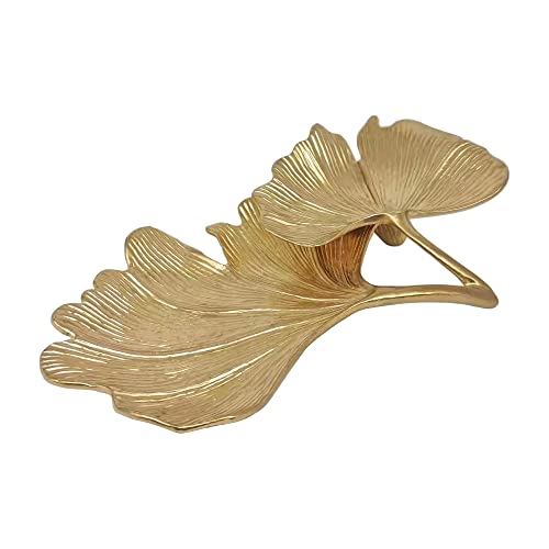 Metal Jewelry Dish, Small Leaf Shaped Ring Holder Jewelry Organizer, Trinket Dish Vanity Tray for Dresser Christmas Birthday Wedding Gifts 2-Tier Ginkgo-Gold - color: 2-Tier Ginkgo-Gold