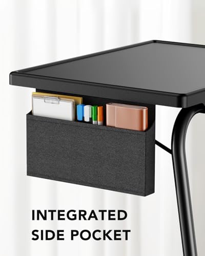 HUANUO TV Tray, Adjustable TV Dinner Tray Table, 20.5 x 15.4 inch Folding Tray Table with Storage Pocket, 6 Height Settings, 3 Angle Adjustments, Comfortable Tray Tables for Bed & Sofa, HNTT04B