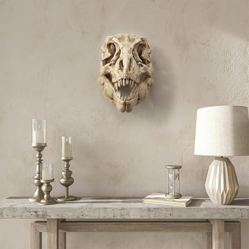 T-Rex Skull Wall Decor, Dinosaur Head Fossil Replica Wall Art, Realistic 3D Dinosaur Skull Wall Mount Sculpture for Living Room Bedroom Kids Room Home Bar Halloween Decor