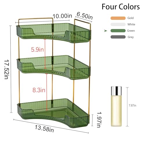 YCIA&DONE Corner Bathroom Counter Organizer, Makeup Organizer for Vanity, Skincare Cosmetic Perfume Tray, Corner Countertop Shelf Rack Storage for Bathroom Kitchen 3 Tiers (Vintage Green) - color: Green, size: 3-Tier