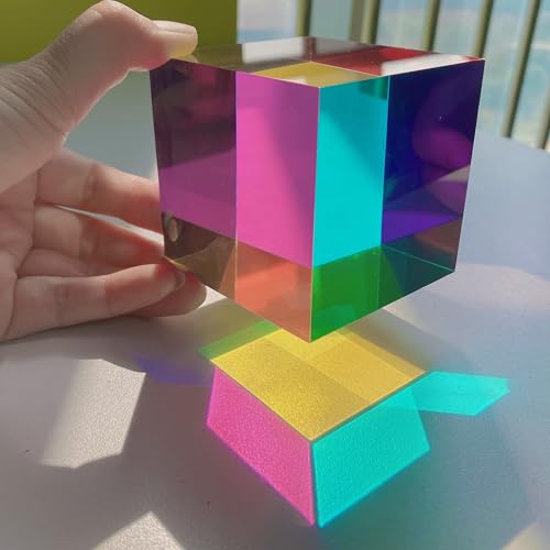 CMY Color Cube, 2.75 inch (70mm) Acrylic Multi-Color Cube Prism for Physics Education Learning and Office Desktop Decor, Scientific Toys and Gifts for Kids - size: 70mm