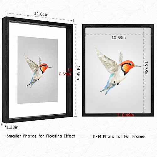 MUYE 11x14 Floating Frames Set of 2,Double Glass Picture Frame Display Any Size Photo up to 11x14,Wall Mount or Tabletop Standing,Black - color: Black, size: 11x14