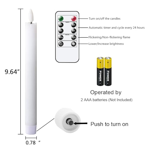 GenSwin Flameless White Taper Candles Flickering with 10-Key Remote, Battery Operated Led Warm 3D Wick Light Window Candles Real Wax Pack of 3, Christmas Home Wedding Decor(0.78 X 9.64 Inch) - color: 3-White