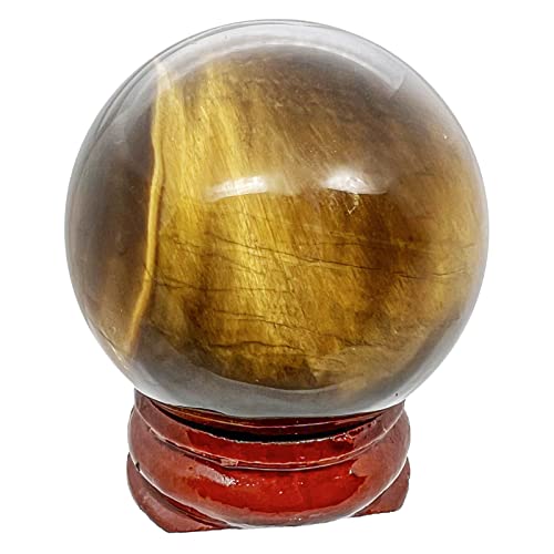 1.5"(40mm) Ball Sphere Figurine with Wood Stand, Polished Natural Gemstone Crystal Balls Sculpture Fengshui Healing Decoration, Tiger's Eye Stone