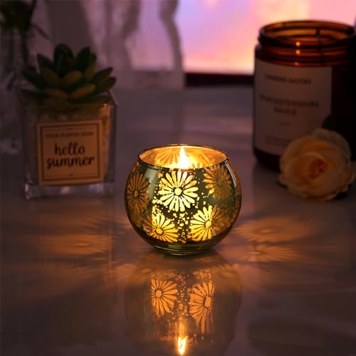 Green Mercury Glass Votive Candle Holders Set of 12, Round Tealight Candle Holders Bulk for Table Centerpieces, Weddings, Shower Gifts, Christmas, Halloween Party Decorations - color: Green
