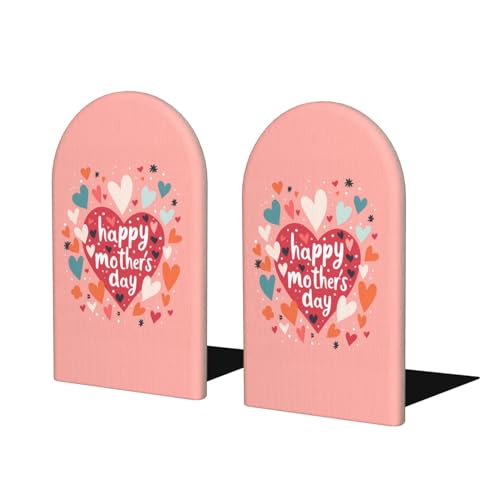 Love Mom Pink L-Shaped Book Ends 1 Pair Wood Bookends Book End Supports for Heavy Book Shelf Holder Home Decorative - color: Love Mom Pink
